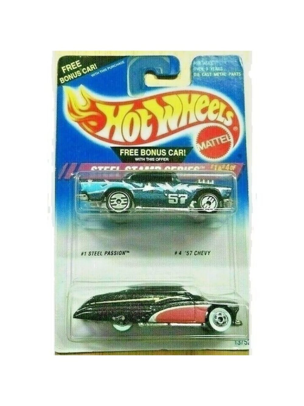 Vintage Hot Wheels Die Cast 1994 Steel Stamp Series 1 STEEL PASSION /4 '57 CHEVY
